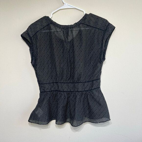 Anthropologie HD in Paris Black Polka Dot Peplum Blouse 8 Women - Picture 8 of 10